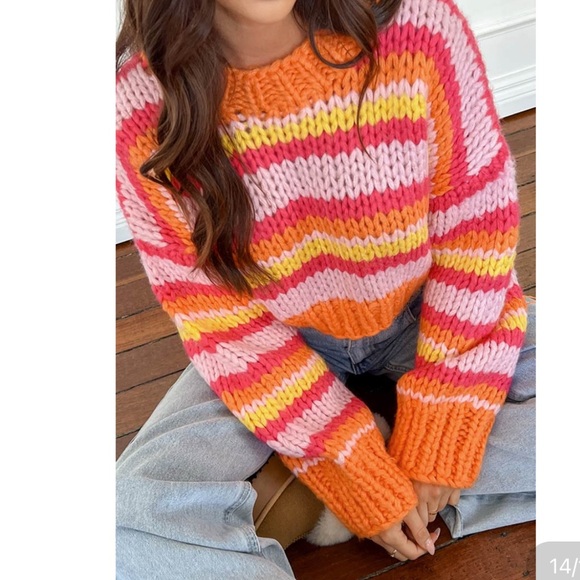 Belmont stripped Cropped sweater Orange, Pink, Yellow, Red - Picture 11 of 12